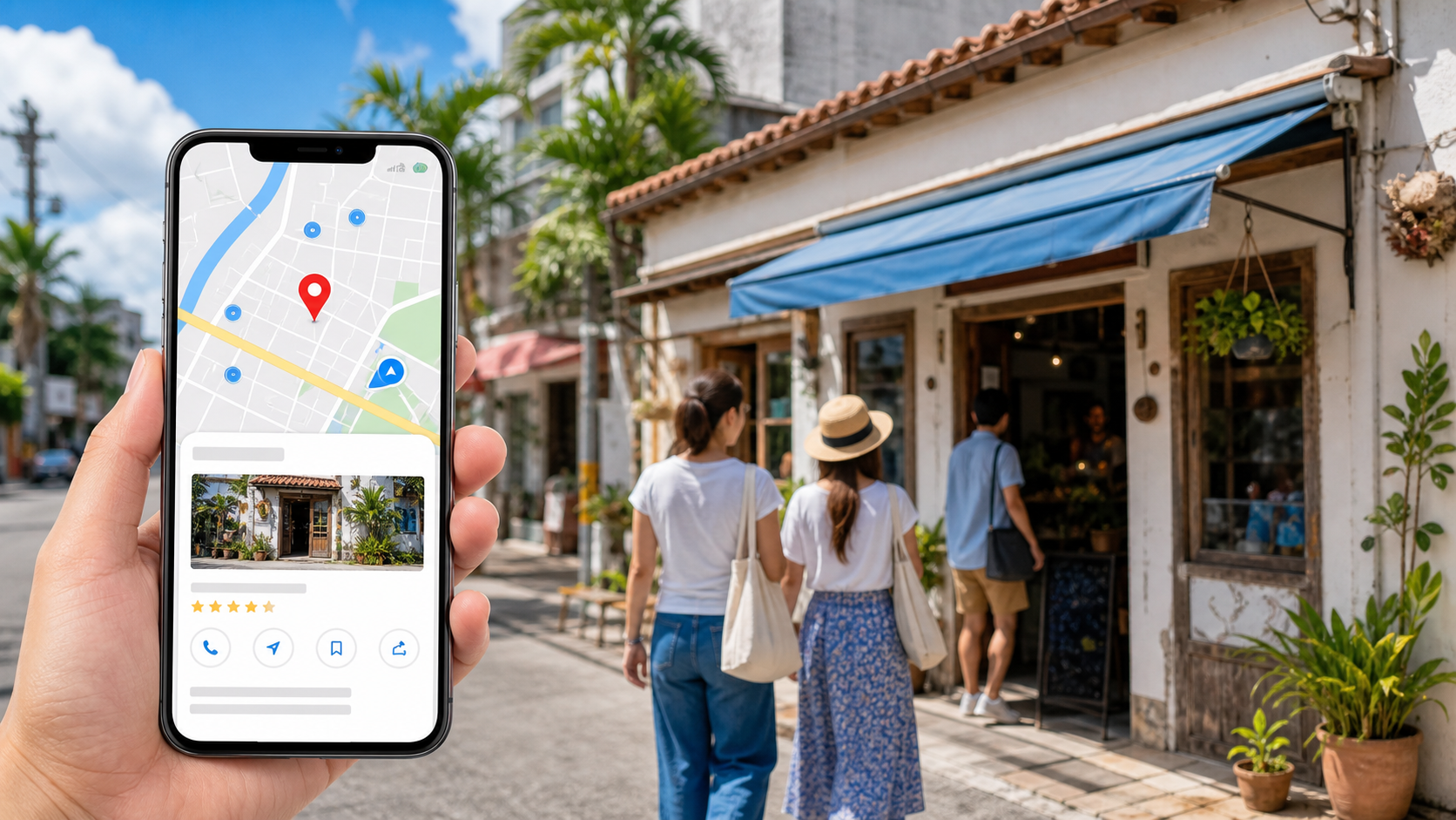 沖縄の店舗とGoogleマップ集客をイメージしたヒーロー画像