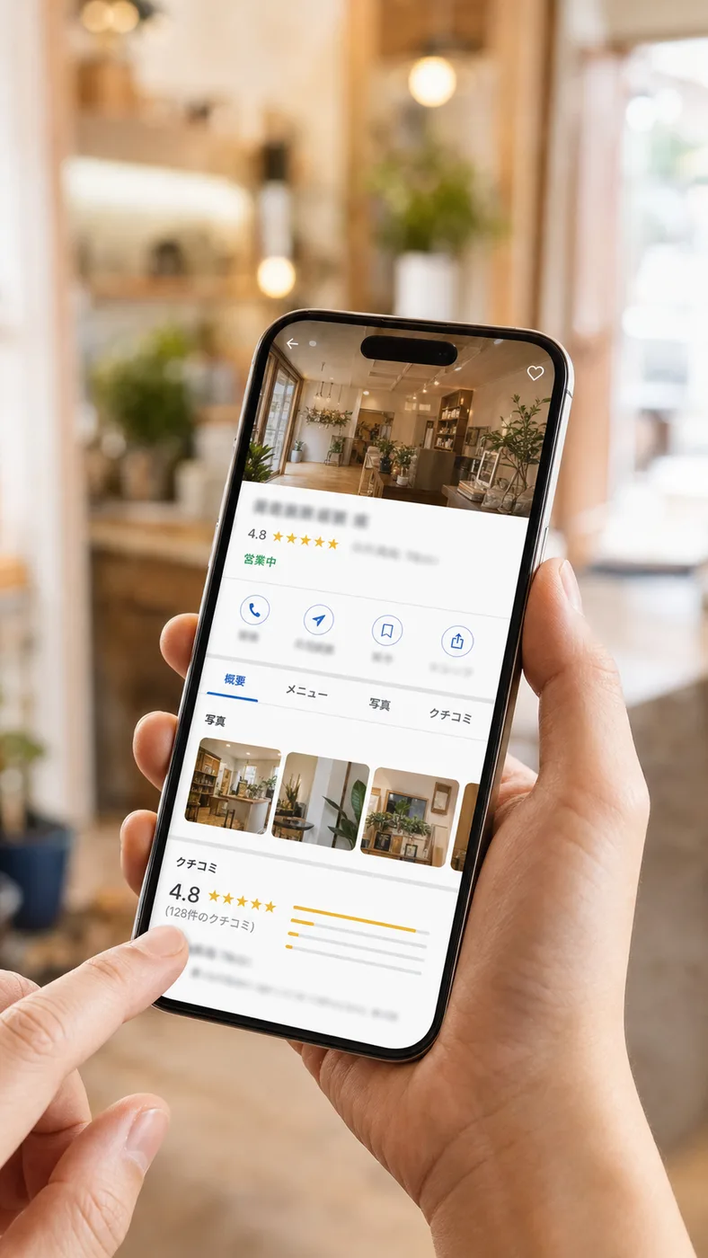 店舗オーナーがGoogleマップでお店を確認している様子